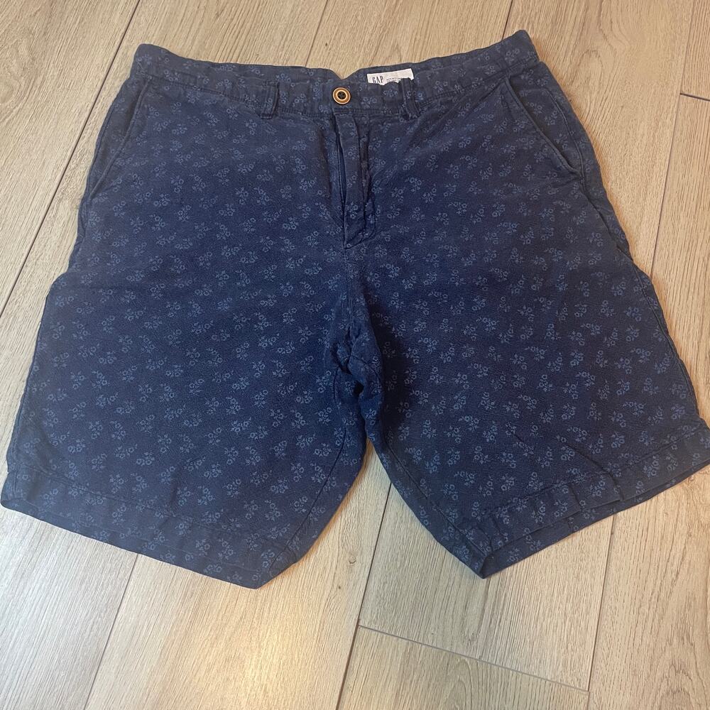 Mens Gap Linen Blend Chambray Blue Button Shorts